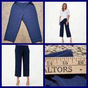 Susan Graver Essentials liquid knit crop pant Size L petite Slate Blue